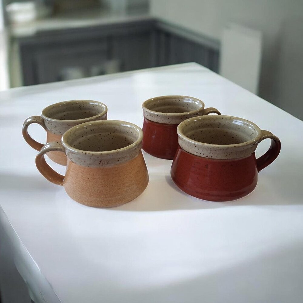 Vintage Speckled Stoneware Mugs Set of 4